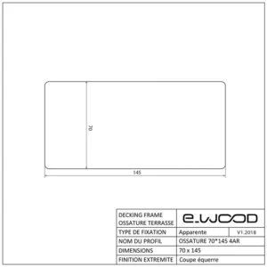 OSSATURE TERRASSE BOIS PIN SYLVESTRE CLASSE 4 BRUN - ANGLES ARRONDIS 70*145*LONG.DISPONIBLE - Profil cotes img