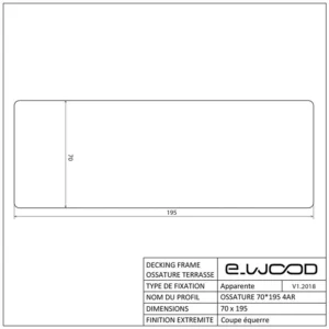 OSSATURE TERRASSE BOIS PIN SYLVESTRE CLASSE 4 BRUN - ANGLES ARRONDIS 70*195*LONG.DISPONIBLE - Profil cotes img