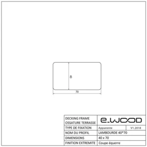 OSSATURE TERRASSE BOIS EXOTIQUE CLASSE 4 NATUREL - 40*70*LONG.DISPONIBLE - Profil cotes img