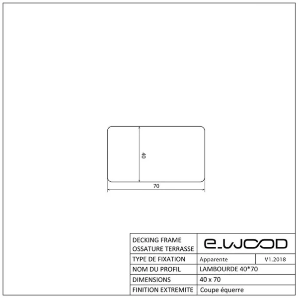 OSSATURE TERRASSE BOIS EXOTIQUE CLASSE 4 NATUREL - 40*70*LONG.DISPONIBLE - Profil cotes img