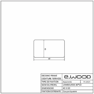 OSSATURE TERRASSE BOIS EXOTIQUE CLASSE 4 NATUREL - 40*60*LONG.DISPONIBLE - Profil cotes img