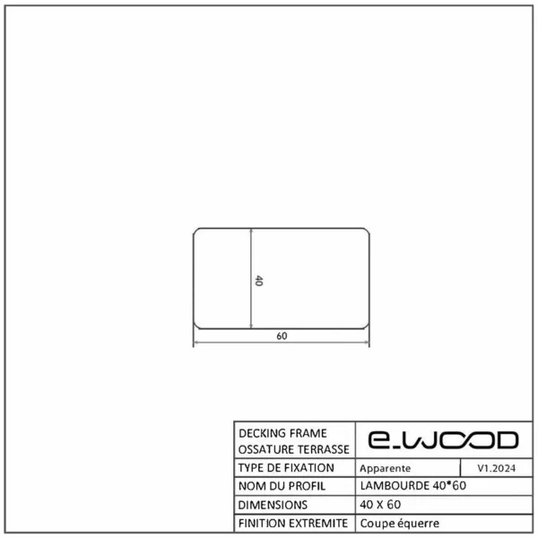 OSSATURE TERRASSE BOIS EXOTIQUE CLASSE 4 NATUREL - 40*60*LONG.DISPONIBLE - Profil cotes img