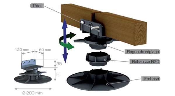 ACCESSOIRES TERRASSE R20 - RÉHAUSSE 20 MM POUR PLOT RÉGLABLE - Packshot2 img