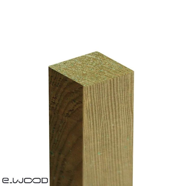 POTEAU BOIS PIN SYLVESTRE CLASSE 4 VERT - ANGLES ARRONDIS 90*90*2400 - Zoom img
