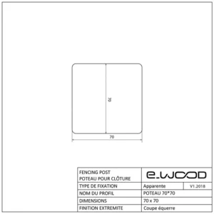 POTEAU BOIS PIN SYLVESTRE CLASSE 4 BRUN - ANGLES ARRONDIS 70*70*LONG.DISPONIBLE - Profil cotes img
