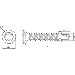 INOX A2 - VIS BARDAGE 4,8 X 45 MM VIS AUTOPERCEUSES AILETTES TÊTE FRAISEE SIX LOBES BI METAL T25 INOX A2 BOITE DE 200 VIS.