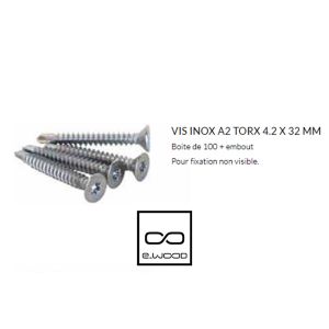 BOIS COMPOSITE INOX A2 - VIS BARDAGE COMPOSITE 4,2X30 INOX A2 BOITE DE 100 VIS